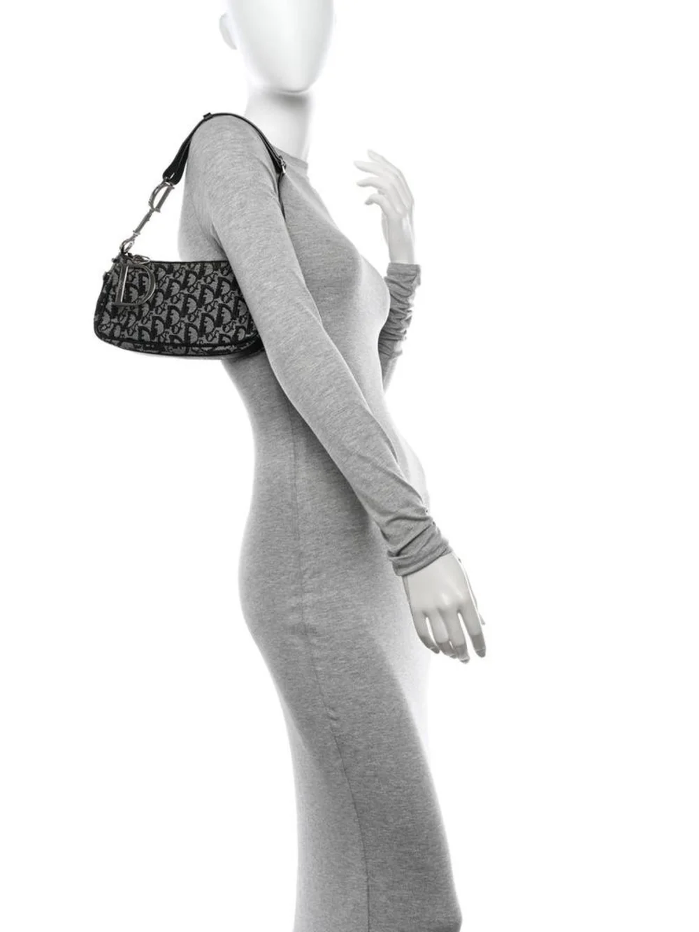 CHRISTIAN DIOR Monogram Shoulder Bag Pochette Black/Grey